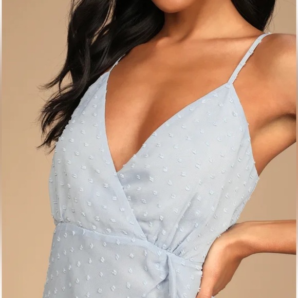 For Us to Dance Powder Blue Swiss Dot Ruffled Midi Dress - Picture 4 of 5